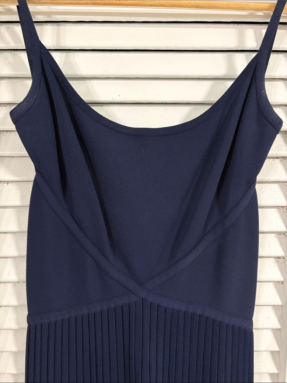 Herve Leger Vintage Navy Spaghetti Strap Pleated Mini Dress - Picture 7 of 11